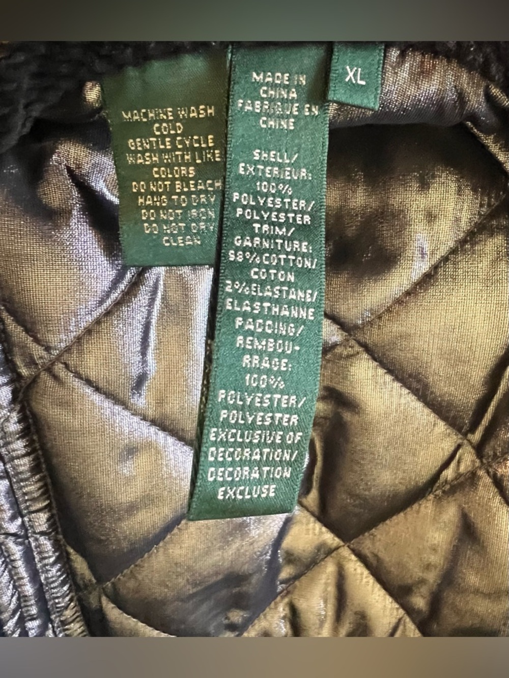 LAUREN Ralph Lauren XL Reversible Black Silver Quilted Hunting Vest Exc Cond - Picture 7 of 9